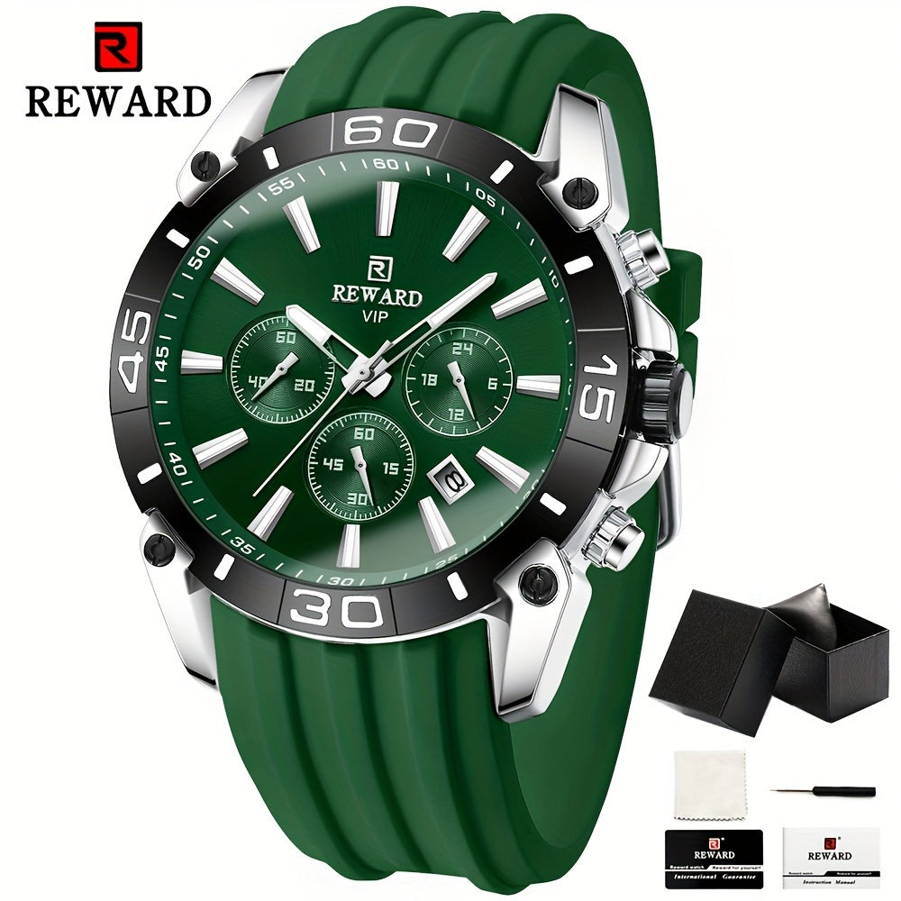 Men's Silicone Strap Quartz Watch with Luminous Hands & Date Display - Luxury Casual Analog Wristwatch for Men, Sporty Lightweight Timepiece in White, Green & Blue