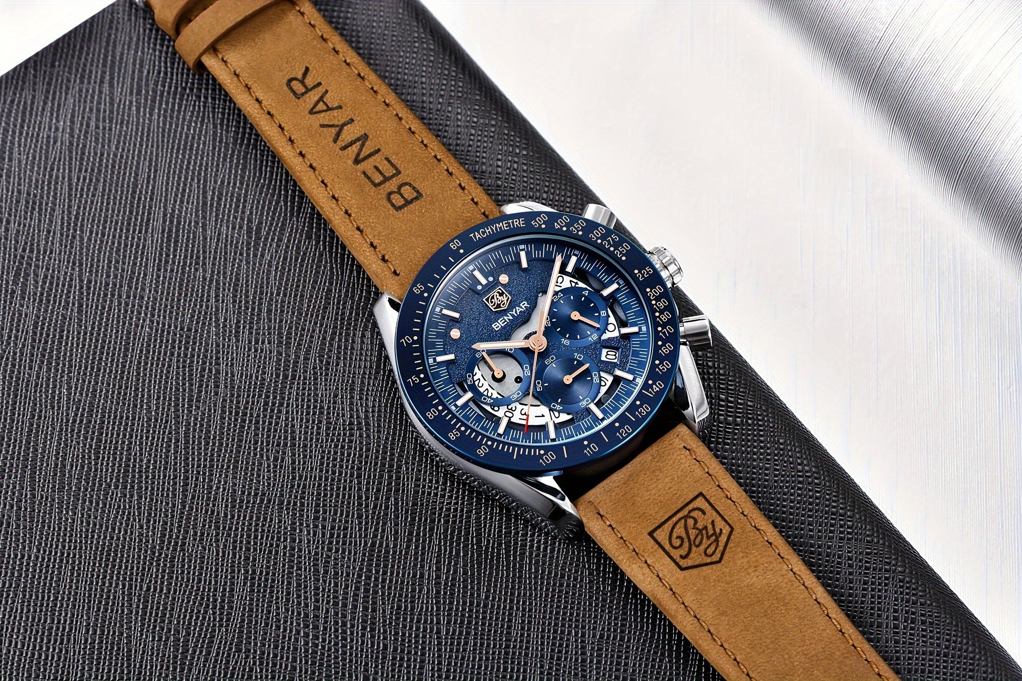 [BENYAR Luminous Chronograph Watch] BENYAR Analog Quartz Chronograph Luminous Watch - Big Face Mens Business Work Sport Casual Fashion Designer Dress Wrist Watch - Elegant Gift For Men