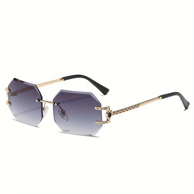 Oversized Sunglasses Women Gradient Polygonal Rimless Metal Frame Large Lens Fashion Shades for Beach Party Vacation Travel Trendy Eyewear Gradient Grey