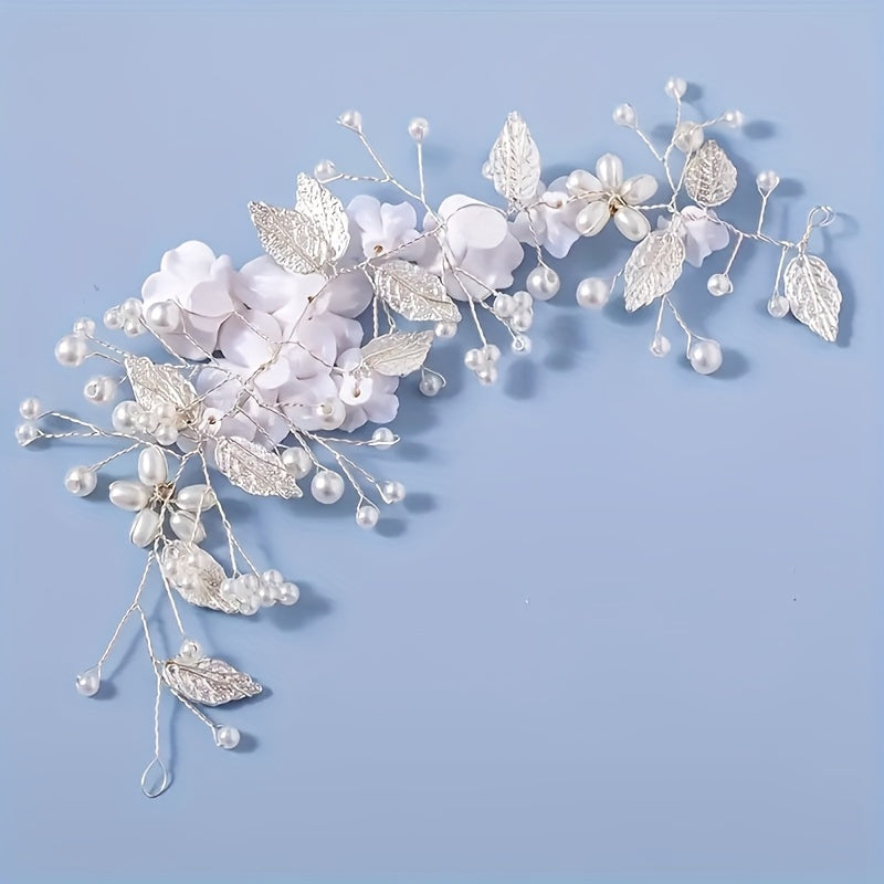 1pc of Floral Hair Accessory for Brides, Featuring Artificial Pearls And Leaves, Suitable for Weddings And Everyday Wear