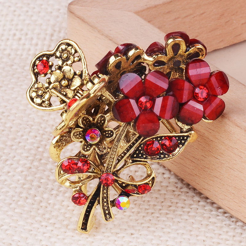 5pcs/Set Vintage Colorful Floral Medium Hair Claw Clips with Rhinestones - Women's Fashion Metal Alloy Hairpin Bun Clip Hair Accessory for Medium to Long Hair, Suitable for Daily & Party Wear, Gifts for Family And Friend, Elegant Headwear for Women