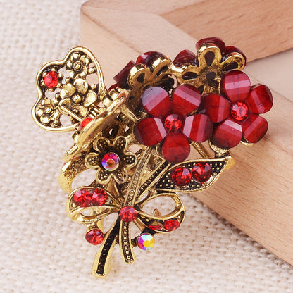 Hair Claw Clips 5pcs Set Vintage Colorful Floral Rhinestone Metal Alloy Bun Clip Elegant Hair Accessories for Women Medium Long Hair Daily Party Wear Gift