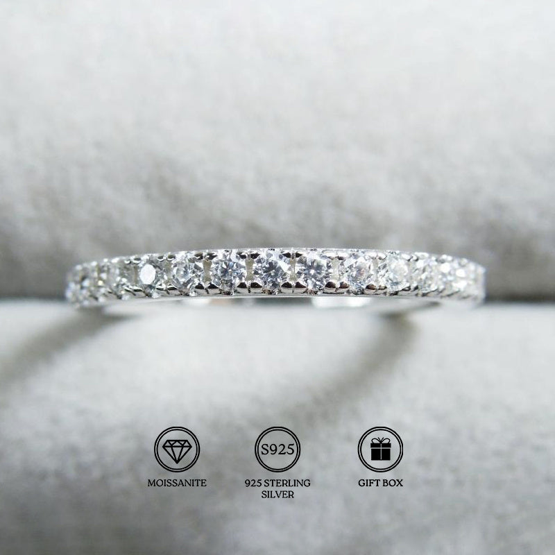 Moissanite Wedding Band 925 Sterling Silver 0.1 Carat Round Cut Ring Elegant Shining Engagement Ring for Women Size 5 6 7 8 9 10