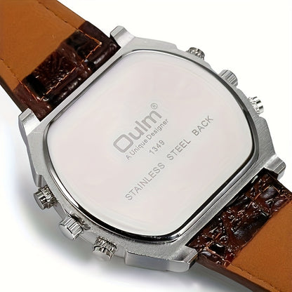 Men's Dual Time Zone Quartz Watch – Large Dial Luminous Faux Leather Wristwatch, Casual Sport Business Style, Cool Gift for Him
