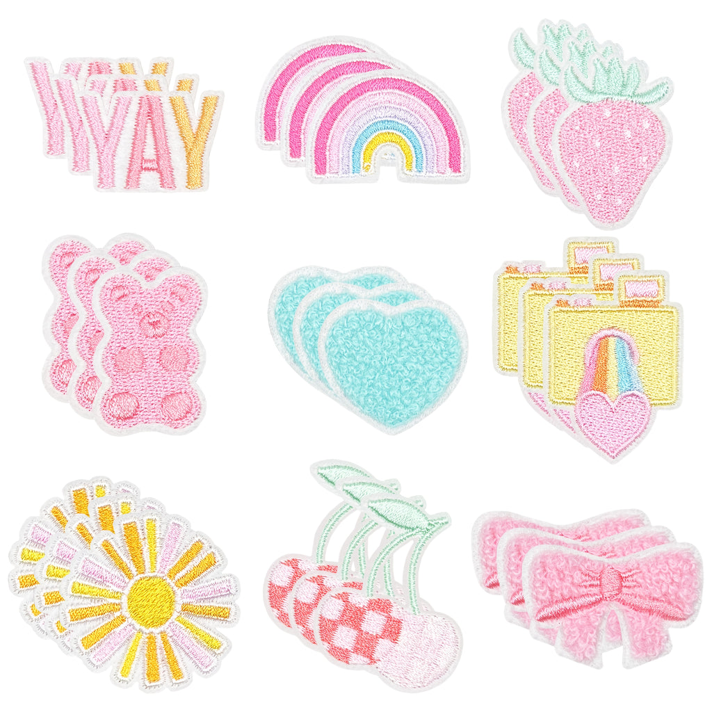 27pcs Set of Adorable Pink Sun And Rainbow Fabric Patches for Ironing, Featuring Retro Embroidery. Perfect for Crafts, These Decorative Stickers Are Ideal for Clothing, Jeans, Backpacks, Denim Jackets, Dresses, And Hats