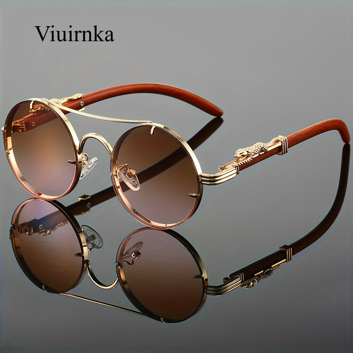 Round Metal Frame Sunglasses Double Bridge Gradient PC Lenses Leopard Hinge Luxury Fashion Eyewear Men Women 8 Colors Vacation Street Style Includes Case