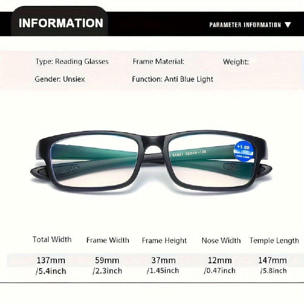 Reading Glasses 4 Pack Fashion Sport Rectangular Full Frame for Men Women – Lightweight Presbyopia Readers, Diopters +1.00 to +4.00, Everyday Office Computer Use