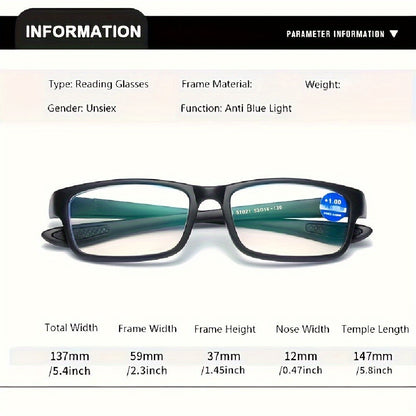 Reading Glasses 4 Pack Fashion Sport Rectangular Full Frame for Men Women – Lightweight Presbyopia Readers, Diopters +1.00 to +4.00, Everyday Office Computer Use