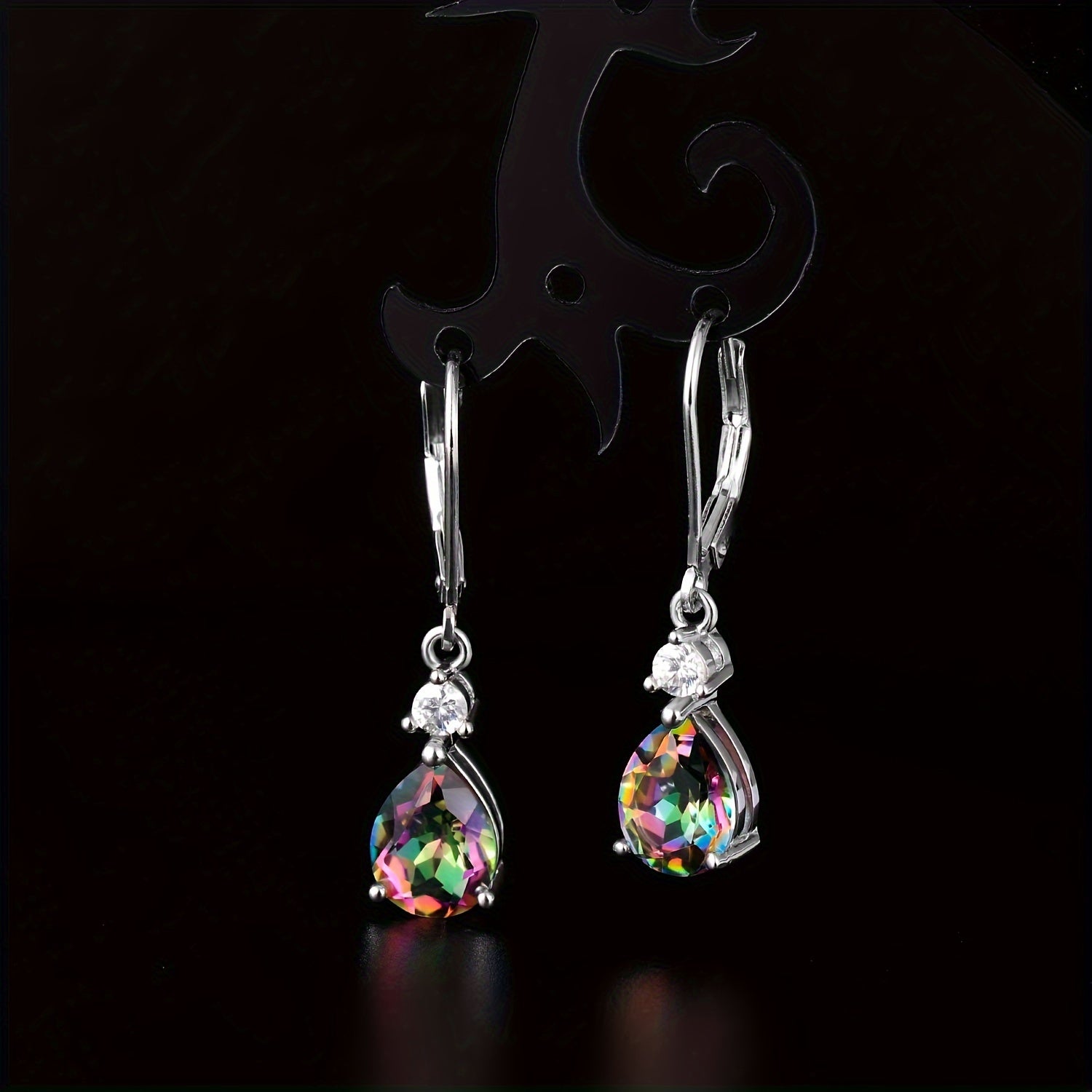925 Sterling Silvery Created Rainbow Quartz CZ Teardrop Leverback Earrings Drop Dangly Gemstone Earings Hypoallergenic Birthday Jewelry Gifts for Women
