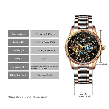 Automatic Mechanical Watch Men Tourbillon Skeleton Rose Gold Stainless Steel – Starry Sky Luminous Dial Iced Out Business Casual Wristwatch Gift Box