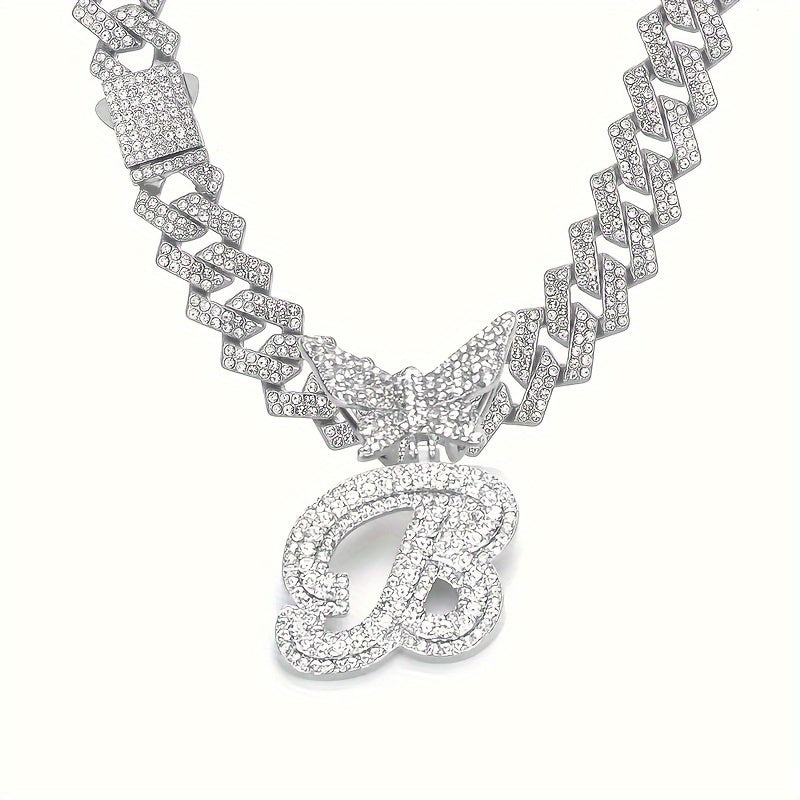 Cuban Link Chain Necklace - Initial Letter for Men Women - with Butterfly Alphabet Pendant A-Z, Gold & - product detail view