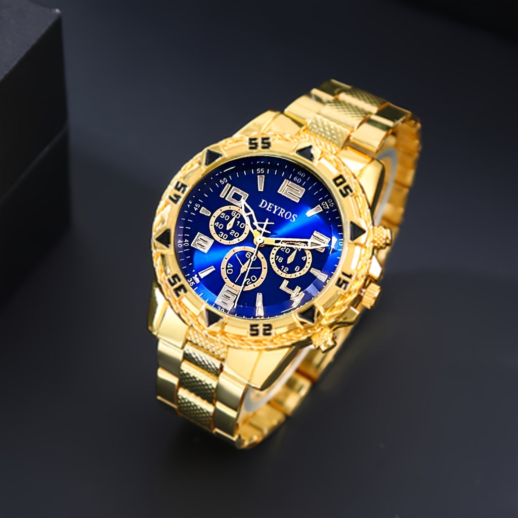 12pcs/Set Men Watch Set, Fashion Stainless Steel Strap Quartz Watches for Men, Classic Pointer Round Dial Date Display Men'S Wrist Watch Business Casual Men'S Watch Set Birthday Valentine'S Day Easter Perfect Gift, Reloj Para Hombre