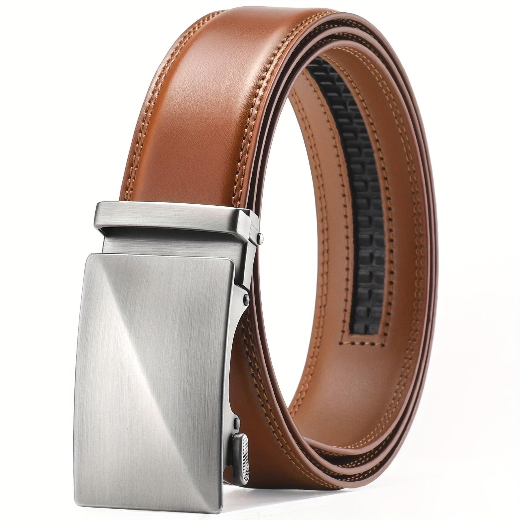 Men's Leather Belt, Slide Ratchet Belt with Premium Leather, Ratchet Dress Belt with Automatic Click Buckle, Gift for Husband