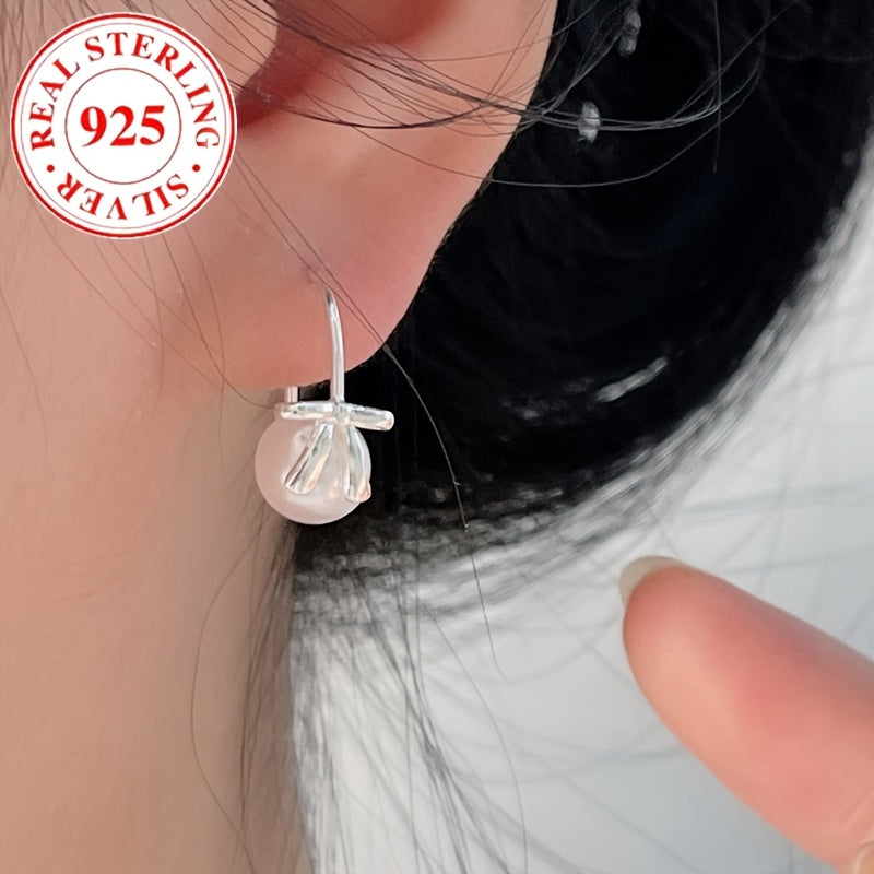 1pc S925 Silver 925 Pounds Fresh Water Imitation Pearl Strap with Ladies' Earrings, Ladies' Holiday Gift