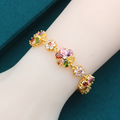 18K Gold Plated Zirconia Bracelet for Women – Vintage Floral Motif CZ Bangle, Elegant Retro Jewelry for Daily Wear, Special Events & Valentine's Day Gift