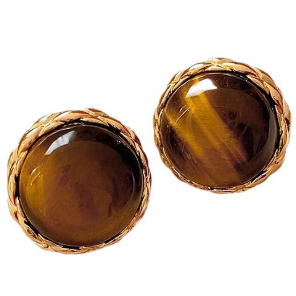 Tiger's Eye Stud Earrings Set 9 Pairs for Women - Light Luxury Malachite Natural Stone Earrings, INS Style Niche Versatile Earrings for Daily Wear Banquet Party Weekly Outfits