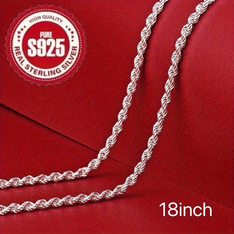 925 Silver Twisted Rope Necklace, with a Simple Hip-Hop Style. an Elegant Jewelry Accessory for Ladies. Suitable for Music Festivals, Vacation Outfits, Valentine'S Day Gifts. Suitable for All Seasons And Can Be Worn Daily.