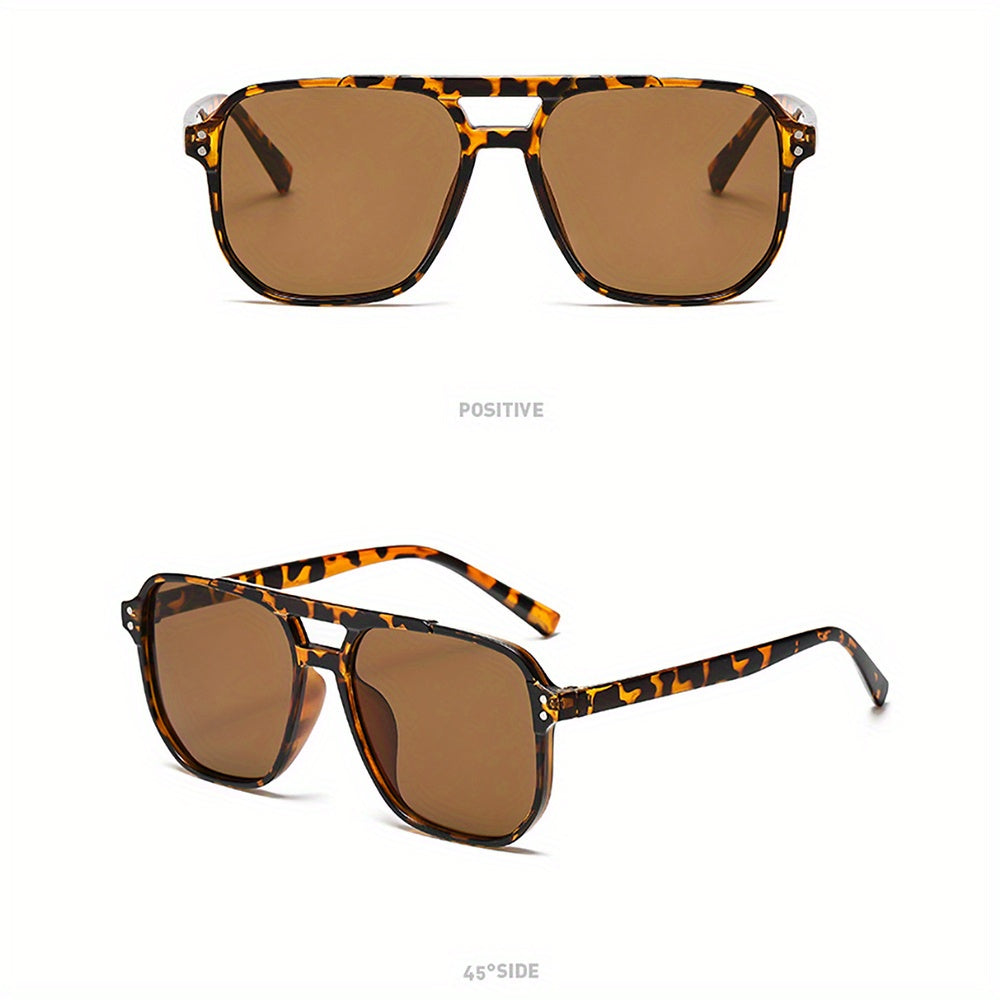 3pcs Fashionable Rectangular Plastic Glasses for Women with Leopard Print Detail, Dual Bridge Design, Reflective Lens, PC Material, Ideal for Daily Wear, Summer Festival, Birthday Gift, Mothers Day Gift