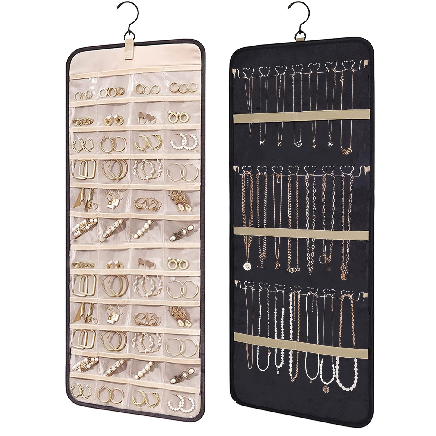 Hanging Jewelry Organizer Dual Sided 360 Degree Rotating Hanger for Earrings Bracelets Rings Necklaces Chains Wall Door Closet Storage Holder