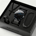 [Casual Business Special] 4pcs Men's Luxury Watch And Set - Quartz Analog Watch with Black And Red Hands, Matching Bracelet And Necklace, Analog/Digital-Like Sub-Dials - Low Voltage for Casual/Business/Special Occasions - Complete