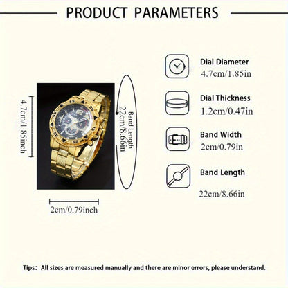 Quartz Watch Set for Men 6pcs Stainless Steel Analog Wristwatch – Date Display Round Dial Classic Luxury Timepiece Gift Box, Reloj Para Hombre