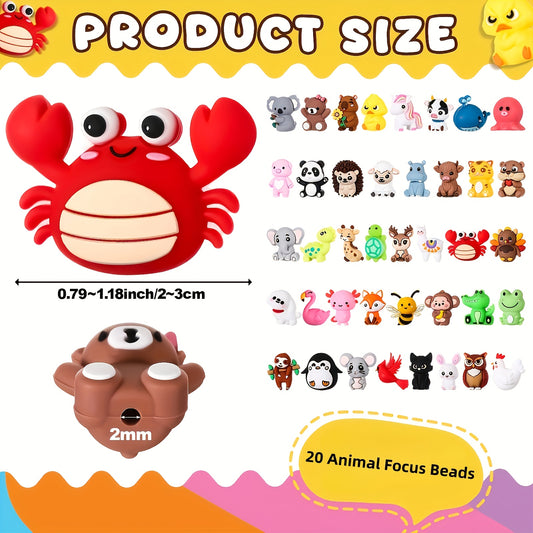 20pcs Of 3D Animal Silicone Focus Beads. These Beads Are Widely Used for Filling Easter Baskets, Easter Egg Prizes, Classroom Crafts, DIY Keychains, Jewelry-making Bracelets, Necklaces, Phone Hangers, And Decorative Pendants.