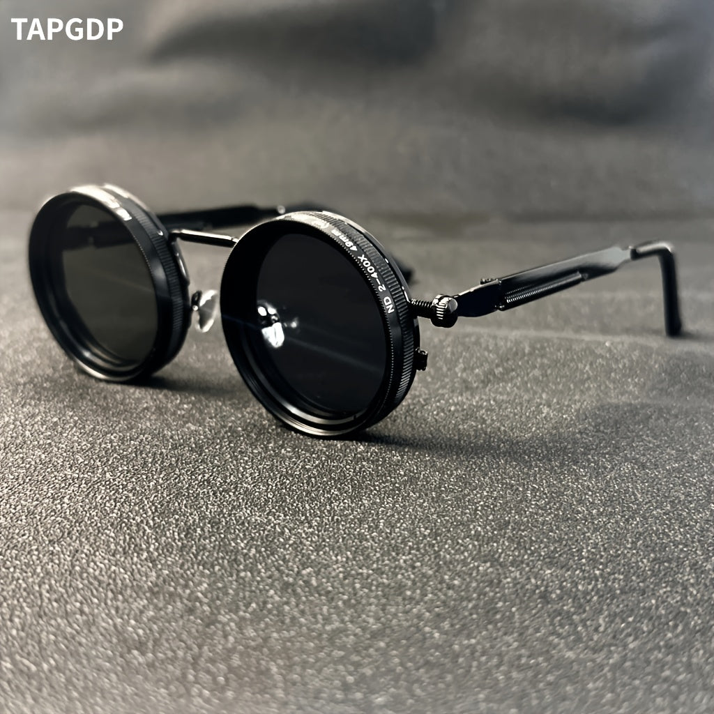 Men'S Vintage Steampunk Spin Fashion Glasses - Adjustable Brightness, Alloy Frames and Black/Grey Gradually changing Lenses, Interchangeable Lens System for Parties, Casual Wear - Bohemian Eyewear Accessories (Not Glasses), Without Battery