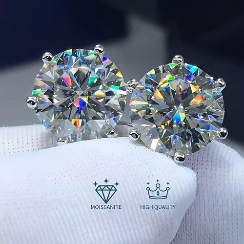 Moissanite Earrings S925 Sterling Silver 0.5 1.0 2.0 3.0 Carat Diamond Alternative Stud Earrings Women Gift Anniversary Birthday Holiday Daily Wear