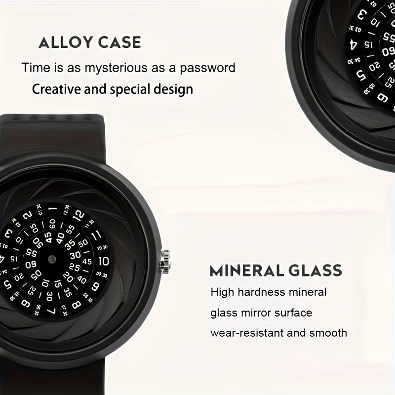 Concept Password Dial Quartz Watch for Men – Unique Fashion Wristwatch with Extra Strap & Tools, Novel Sport Design, Cool Gift Idea