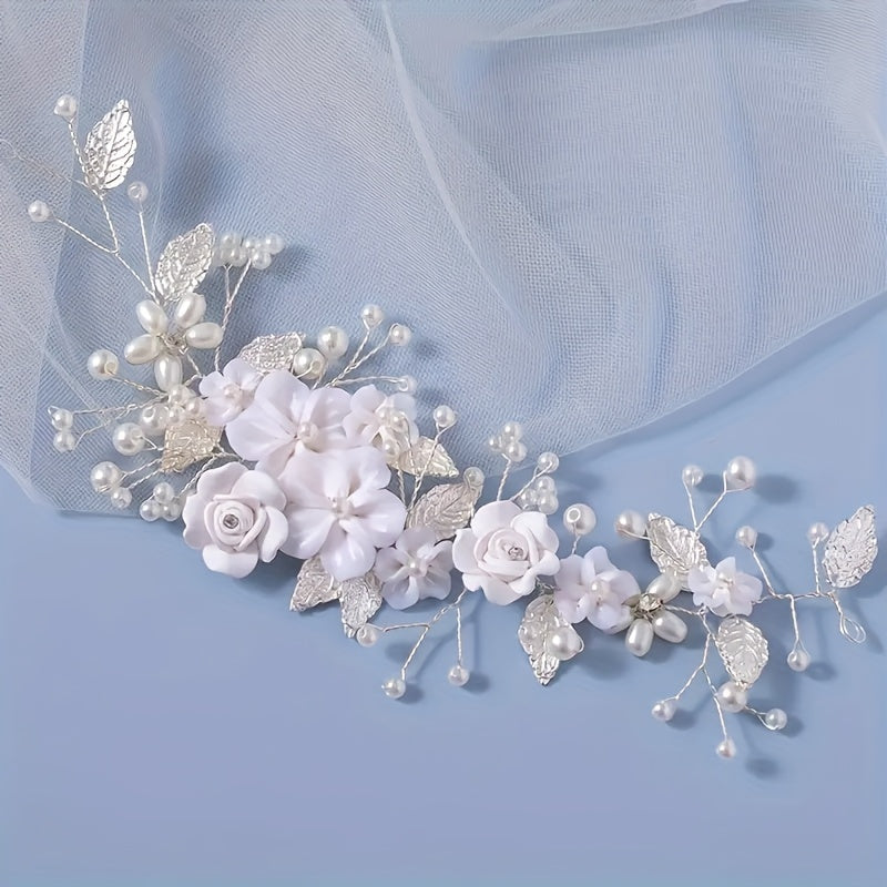 1pc of Floral Hair Accessory for Brides, Featuring Artificial Pearls And Leaves, Suitable for Weddings And Everyday Wear