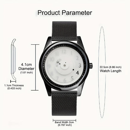Pointerless Watch Unisex | Avant-Garde LED Digital Fashion Wristwatch, Unique No-Hand Timepiece for Men & Women, Minimalist Contemporary Design in Black & White