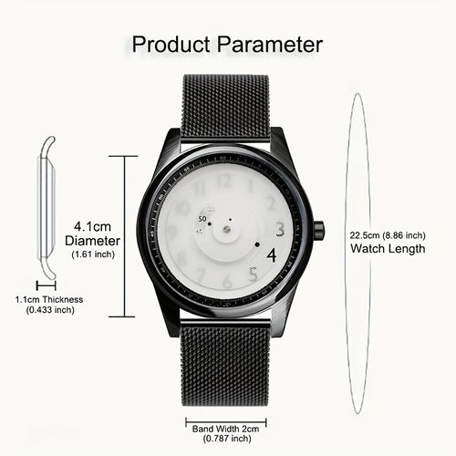 Pointerless Watch Unisex | Avant-Garde LED Digital Fashion Wristwatch, Unique No-Hand Timepiece for Men & Women, Minimalist Contemporary Design in Black & White
