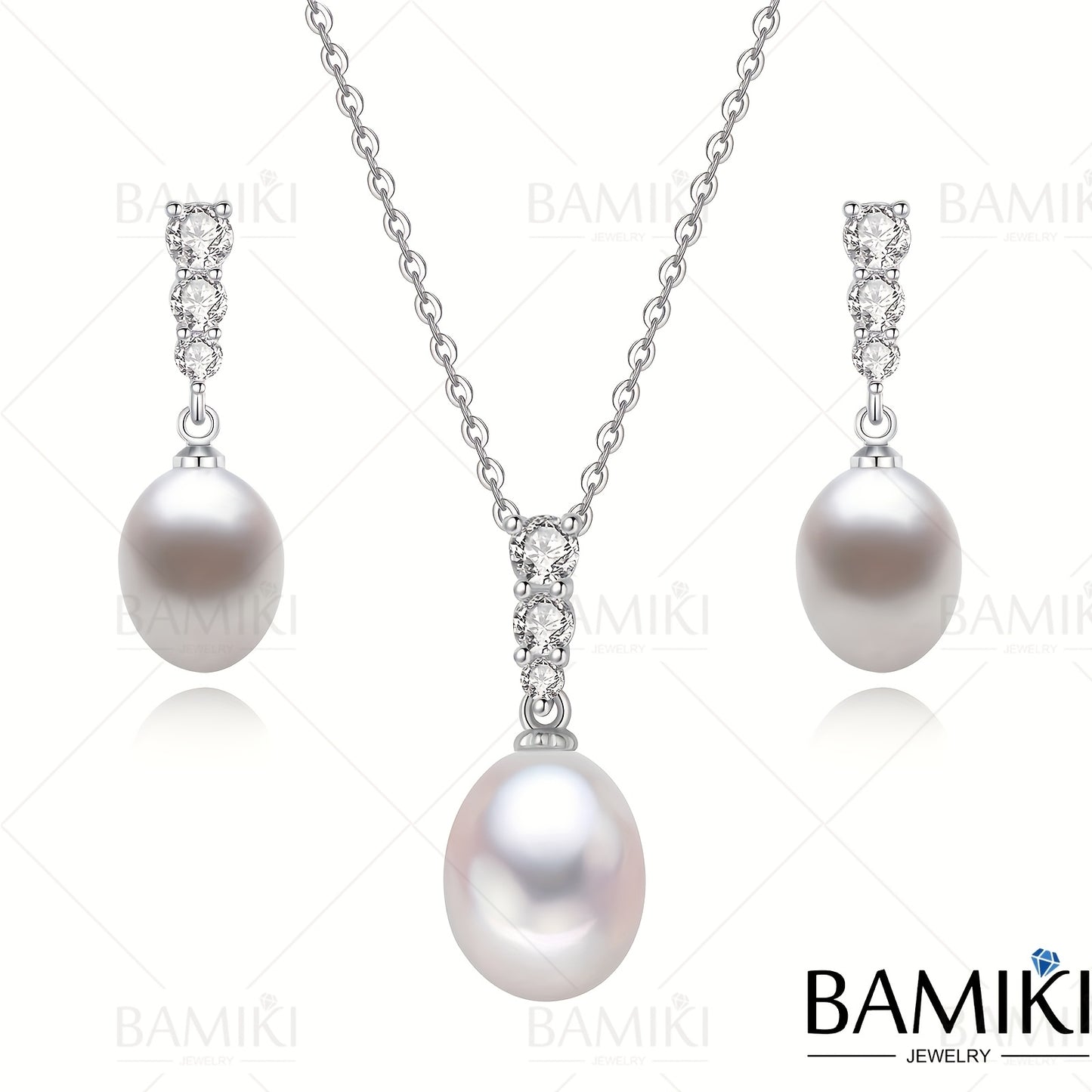 Pearl Pendant Necklace Set S925 Sterling Silver Freshwater Cultured Pearl 9-10MM Pendant Jewelry Set for Women Gift