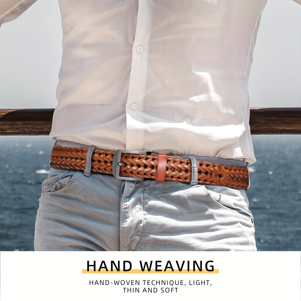 Leather Braided Belts for Men - Mens Casual Belt for Golf Pants Jeans Everyday
