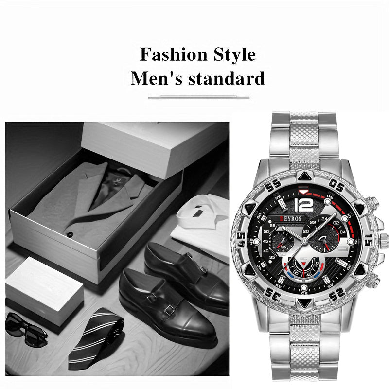 [Sporty Watch Set] 3pcs Men'S Quartz Watch Set Men'S Bracelet Men'S Necklace Stainless Steel Bracelet Set Casual Watch for Men