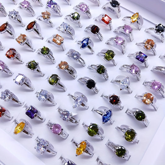 Zirconia Geometric Ring Set 25pcs – Shimmering Stackable Rings in Gold & Silver, Multi-Color CZ Stone for Wedding, Engagement & Evening Party Jewelry