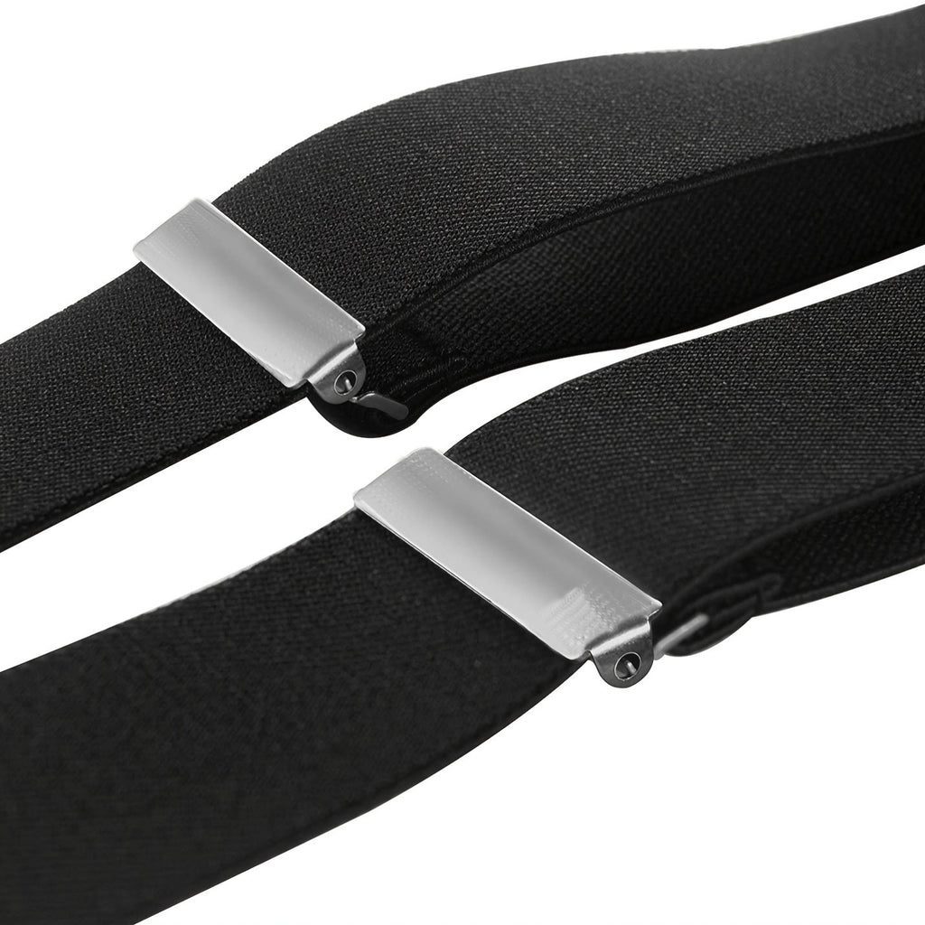 Men'S Suspenders, Suit Brace Y-back PU Leather Heavy Duty Suspender With 6 Metal CliP