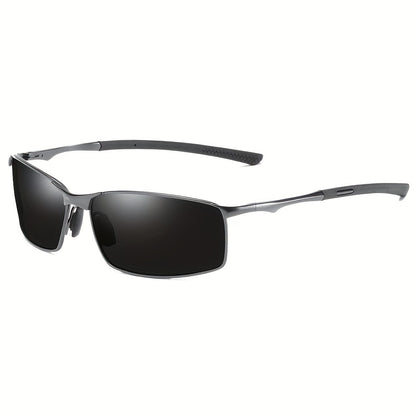 Polarized Sunglasses Men Sports Metal Frame – UV400 Driving Eyewear, Anti-Glare HD Lenses, Lightweight Durable Frame, Premium Gift Box Packaging, Gun Black & Black