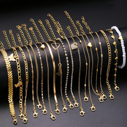Anklet Set 20 Pieces for Women - Boho Butterfly, Heart & Rhinestone Layered Ankle Bracelets for Beach, Vacation, Wedding & Everyday Wear, Summer Jewelry Gift