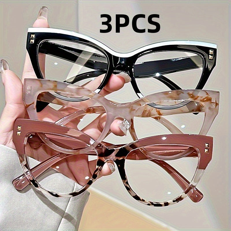 3pcs Elegant Reading Glasses with Metal Hinge Minimalist Color Block Design, Fashionable Presbyopia Eye Frame for Women, Suitable for Halloween And Christmas Gifts