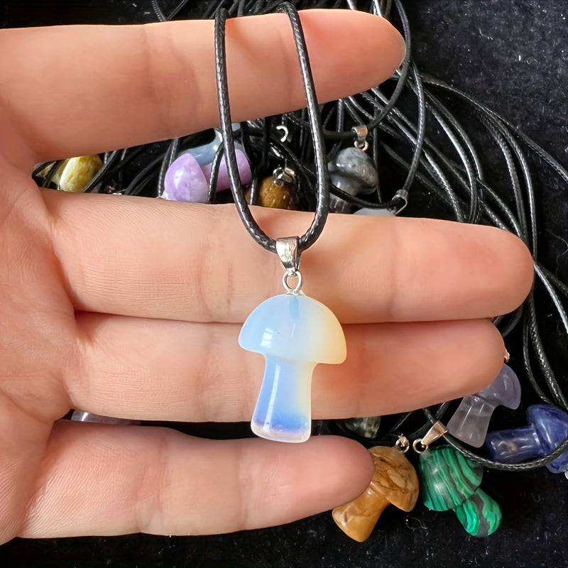 20pcs Random Mini Mushroom Shaped Crystal Stone Pendant with Rope Set for Women, Assorted Varieties, Colorful, Sparkling, Gift for Valentine's Day & Birthday Party