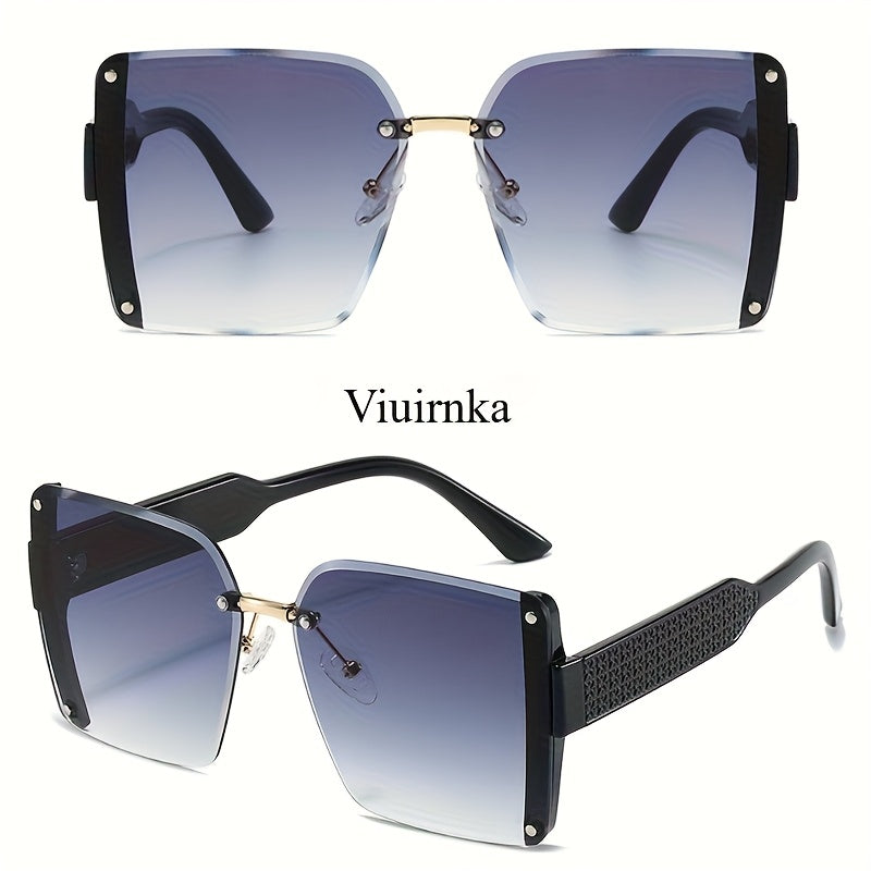 Luxury Square Frameless Y2K Fashion Glasses, Gradient UV400pcs Lenses with Lightweight Frame, Unisex Fashion for Beach/Vacation/Travel, Includes Protection Case, Novelty Holiday Accessory