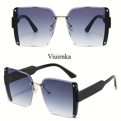 Y2K Sunglasses Square Frameless Gradient UV400 Lenses for Men Women – Luxury Lightweight Fashion Eyewear for Beach Vacation Festival Travel, Includes Protection Case