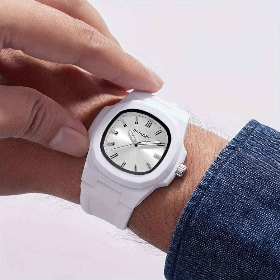 Silicone Band Watch for Men - Casual Minimalist Oval Dial Quartz Wristwatch, Zinc Alloy Case, Lightweight Sport Everyday Watch Gift in Black Gold, Black White, Black Silver