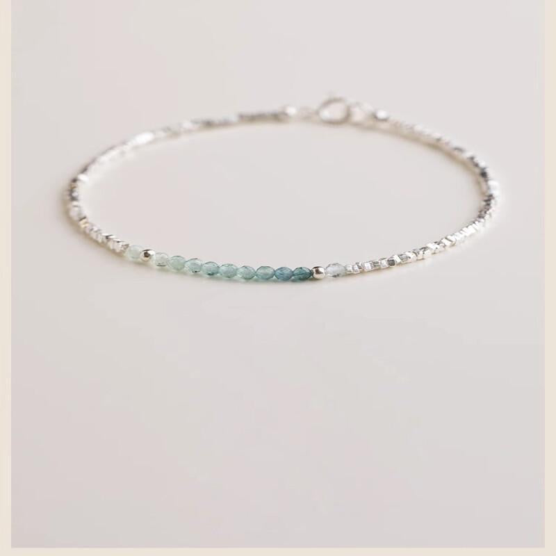 Silver Bracelet 925 Aquamarine – Delicate Light Luxury Broken Style Thin Cuff for Women, Elegant Fine Jewelry Gift, Minimalist Daily Wear Wrist Chain