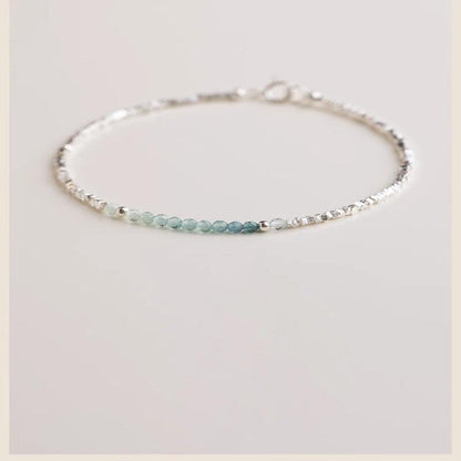 Silver Bracelet 925 Aquamarine – Delicate Light Luxury Broken Style Thin Cuff for Women, Elegant Fine Jewelry Gift, Minimalist Daily Wear Wrist Chain