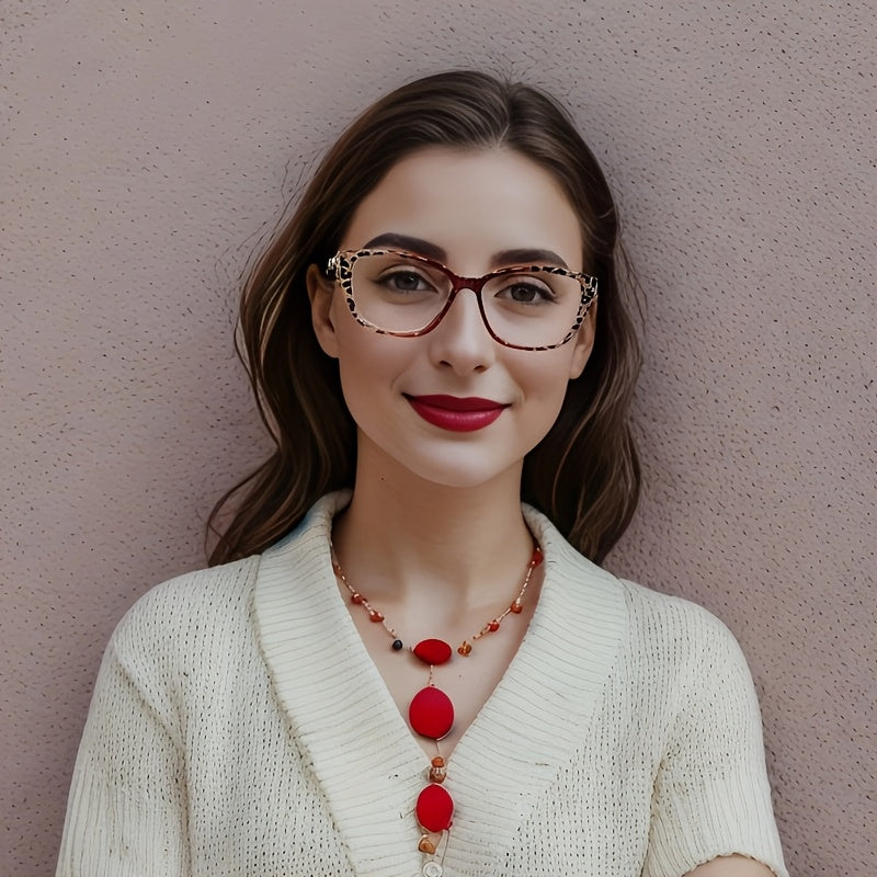 New Leopard Print Bean Curd Square Frame Reading Glasses Anti-blue Light High-definition Lenses Metal Accessories Reading Glasses with Glasses Case Glasses Cloth Model R1125
