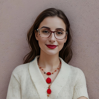 Leopard Print Reading Glasses Anti Blue Light HD Lenses Square Frame Metal Accents Includes Case & Cloth Black Tortoiseshell Red Strengths +1.0 to +4.0