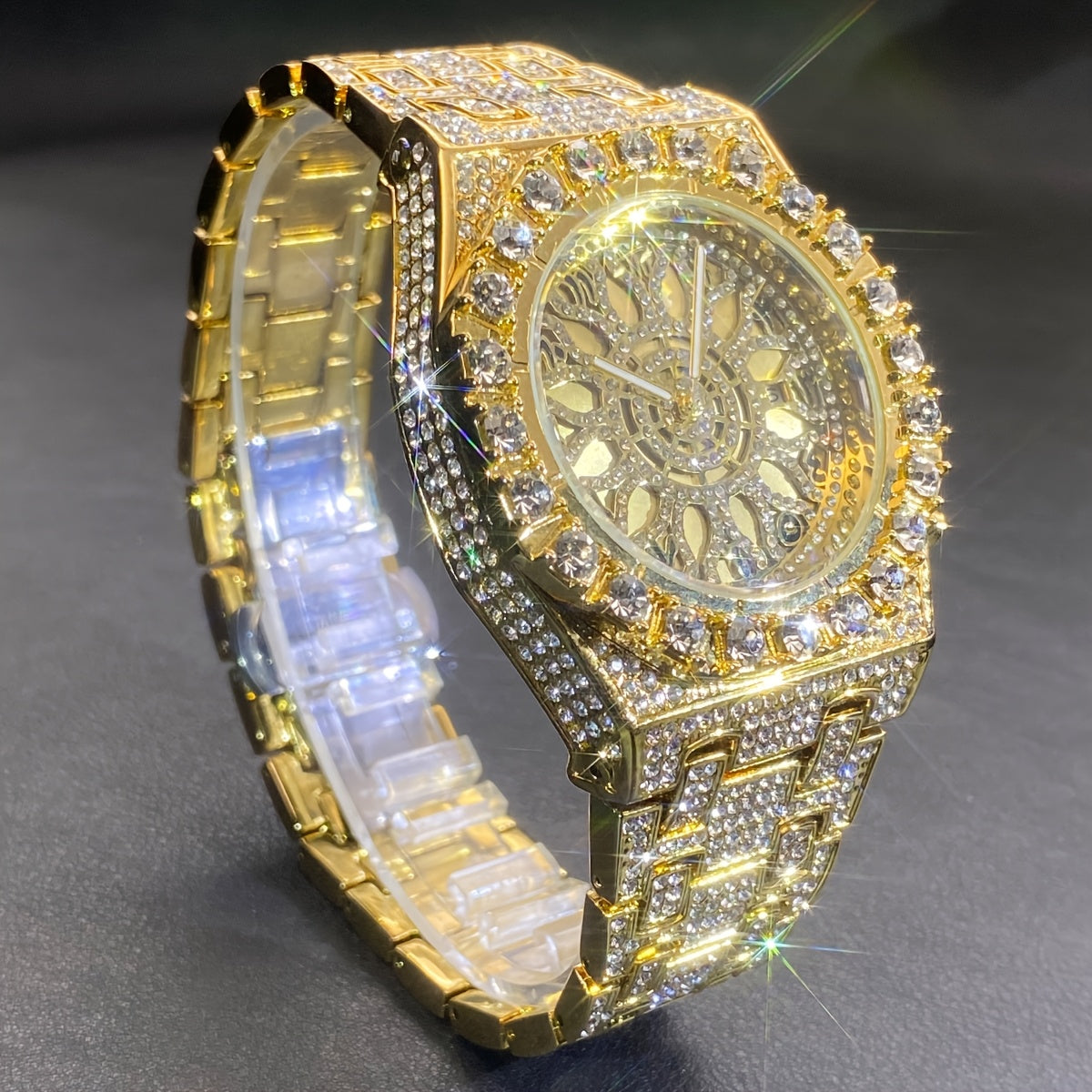 MISS FOX Premium Rhinestone Quartz Timepiece for Both Genders - Openwork Dual Layer Face, Luminous Hands, Metal Casing