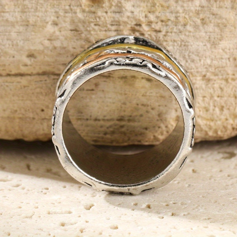 [Bohemian Women's Ring] Retro Bohemian Style Multi-Color Stainless Steel Layered Texture Women's Ring, a Fashionable Women's Ring for Daily Gatherings